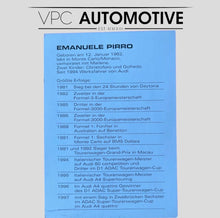 Load image into Gallery viewer, Emanuele Pirro 1997 ABT Audi Sport Team Promo Card - ADAC Super Touring Cup A4
